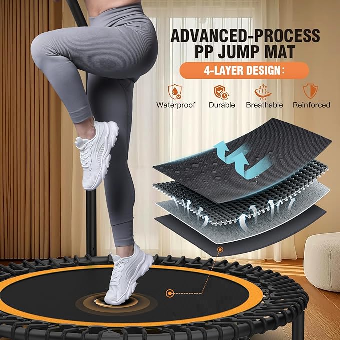 ANCHEER 40" Foldable Mini Trampoline,Max Load 450lbs/550lbs Indoor Trampoline,with 4 Level Adjustable Foam Handle and Resistance Bands,Adult Exercise Trampoline for Home, Garden, and Gym