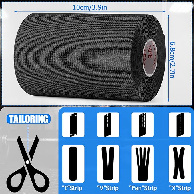 4 Rolls Uncut Kinesiology Tape, 4in x 5.5yd Extra Wide Waterproof Athletic Tape for Muscle Support, Original Cotton Elastic Premium Knee Tape for Pain Relief Shoulder, Ankle, Joints, Wrist