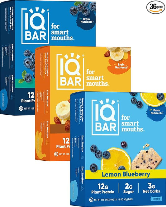 IQBAR Brain and Body Plant Protein Bars - Fruit Lovers Variety - 36-Count Low Carb - Gluten Free