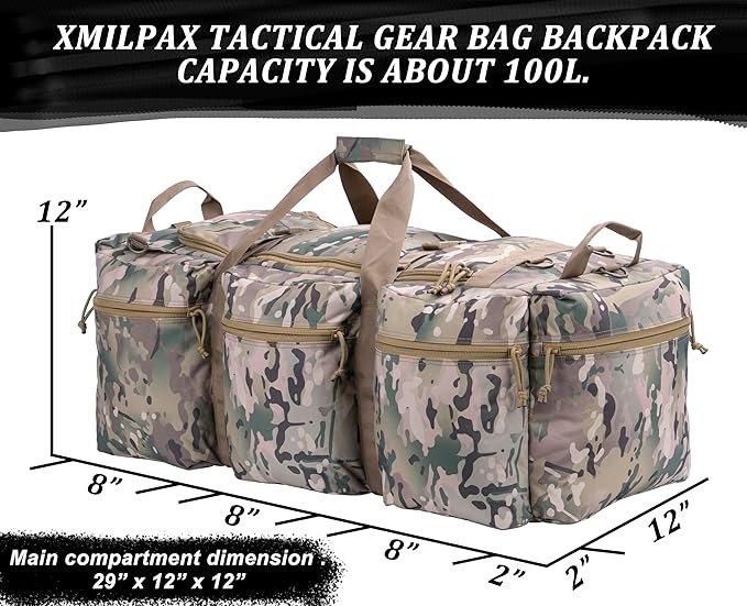100L Large Military Duffle Bag Deployment Duffel Bag Sports Equipment Travel Luggage Bag with Detachable Backpack Straps…