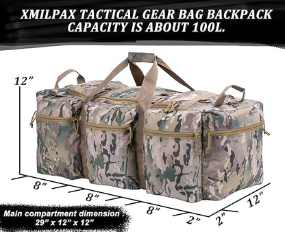 100L Large Military Duffle Bag Deployment Duffel Bag Sports Equipment Travel Luggage Bag with Detachable Backpack Straps…