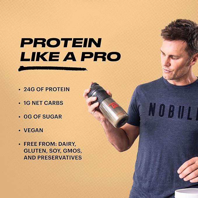 TB12 Plant Based Protein Powder by Tom Brady, 24g of Vegan Pea Protein, Low Sugar, Low Carb, Non-GMO, Meal Replacement, Keto Friendly, Paleo, Sugar Free, Vanilla Flavor (30 Servings/2.12lbs)