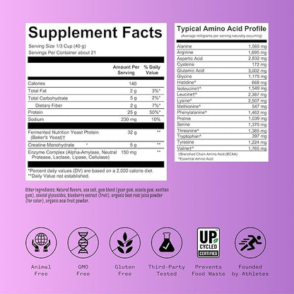 RNWY 25g Acai Protein + 5g Creatine Powder, Vegan Plant-Based Protein with Digestive Enzymes to Build & Recover, 21 Servings