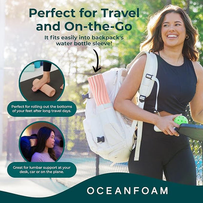 Oceanfoam Ripple Travel Foam Roller (11" x 3.35") Firm Mini Foam Roller for Physical Therapy, Deep Tissue Massage, Back Pain - High Density, Ergonomic Wave Textured - Yoga, Pilates, Exercise (Blush)