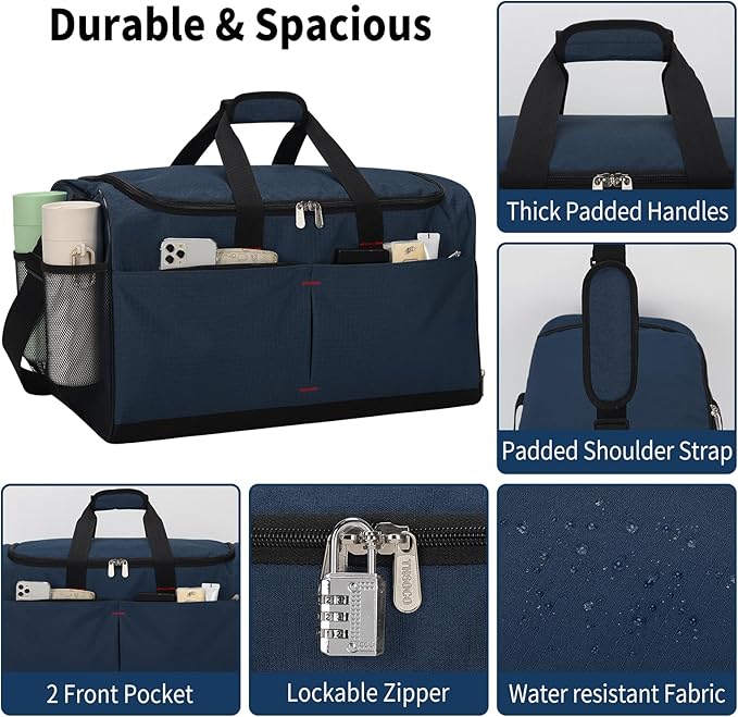 21 inch Gym Bag for Men with Shoe & Wet Compartment - 55L Duffle Bag for Travel Sport (Navy Blue)