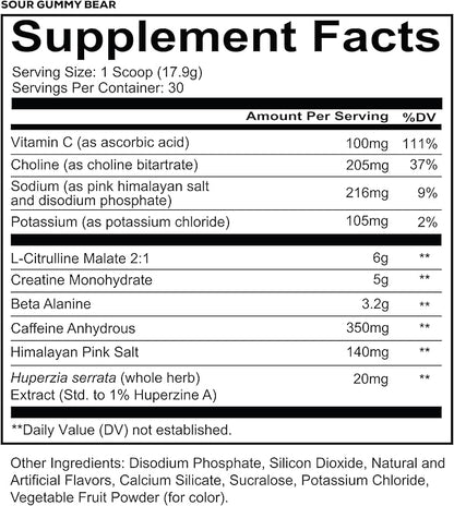 REDCON1 Total War Reloaded Pre Workout, Sour Gummy Bear - Creatine, Beta Alanine + L-Citrulline Malate Keto Friendly for Men & Women with 350mg of Caffeine - Fast Acting (30 Servings)