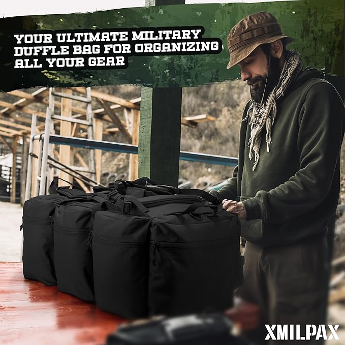 100L Large Military Duffle Bag Deployment Duffel Bag Sports Equipment Travel Luggage Bag with Detachable Backpack Straps…