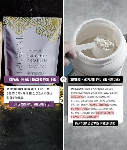 Truvani Vegan Pea Protein Powder | Unflavored | 20g Organic Plant Based Protein | 1 Serving | Keto | Gluten & Dairy Free | Low Carb | No Added Sugar