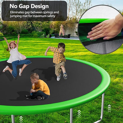 12FT 14FT Trampoline with Slide and Swings, ASTM Approved Outdoor Trampoline with Basketball Hoop and Ladder, Capacity for 5-7 Kids and Adults