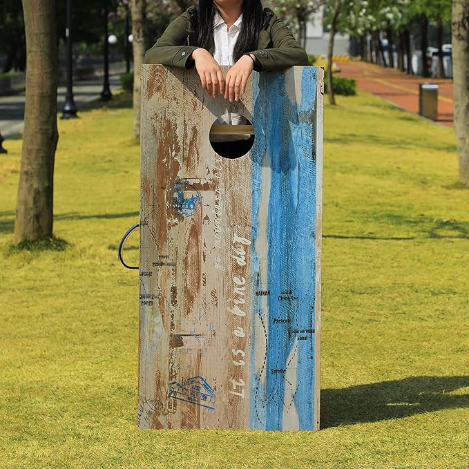 Solid Wood Premium Cornhole Game Set, Bean Bag Toss Game for Tailgate, Outdoor, Backyard - Professional Portable Cornhole Boards & Set of 8 Cornhole Bean Bags (Junior, Tailgate, Regulation Size)