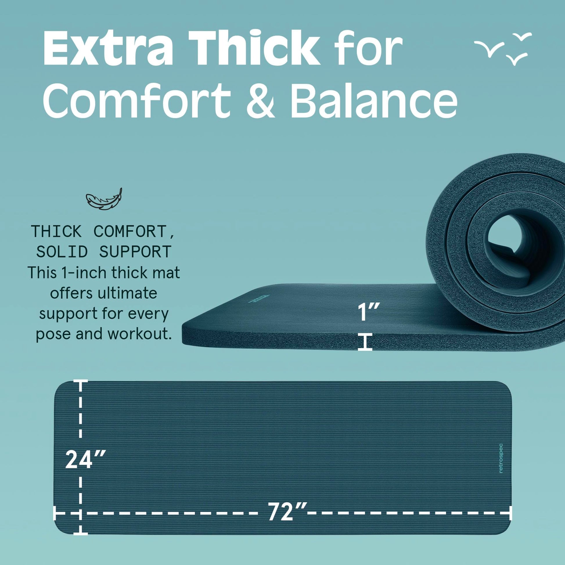 Retrospec Solana 1" Extra Thick Yoga Mat Non Slip Exercise Mat w/Strap