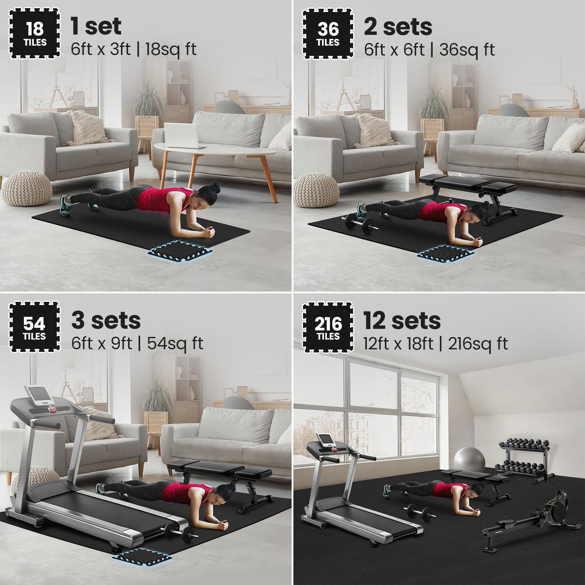 bemaxx Gym Mats Set - EVA Interlocking Foam Floor Tiles (12.6"x12.6"x0.4") Protective Gym Flooring