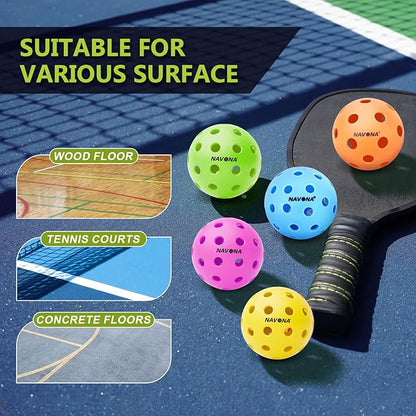 Navona 12 Pack Premium 40-Holes Colorful Outdoor Pickleball Balls, Meet USAPA Official Requirement, Perfectly Balanced, High Bounce True Flight, Durable Outdoor Pickleball Set