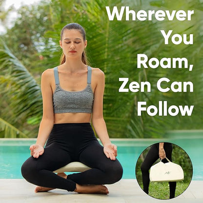Meditation Chair w/ Extra Thick Cushion - Portable Bamboo Meditation Bench w/ Magnetic Locking Hinge - Anterior Tilt Seiza Bench Ideal for Comfortable & Stable Meditation - Sleek Canvas Kneeling Chair