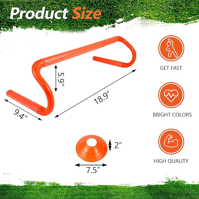 10 Pcs 6" Speed Agility Training Hurdles with 6 Marker Cone Durable Detachable Training Equipments Plyometric All Speed Hurdle for Athletes Soccer Basketball Football Practice