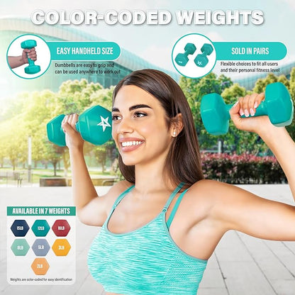 Yes4All Vinyl Hexagon Dumbbell - Dumbbells Set of 2 Hand Weights for Home Gym & Strength Training (2-15 lbs Weight Options)