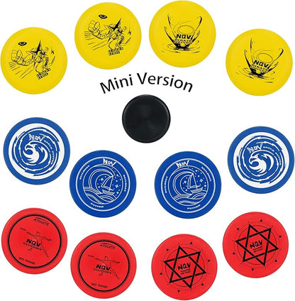 NQV Disc Golf Set with Backpack,Disc Golf Beginner Set,12 Pack Flying Discs with Putters Drivers Mid Ranges+1 Blue Disc Golf Bag Fluorescent Portable Outdoor Indoor