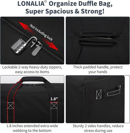 52 Inch Large Duffle Bag for Travel Camping - 180L Extra Large Heavy Duty Duffel Bag, Sport Equipment Storage Bag with 2 Sides Handles-Black