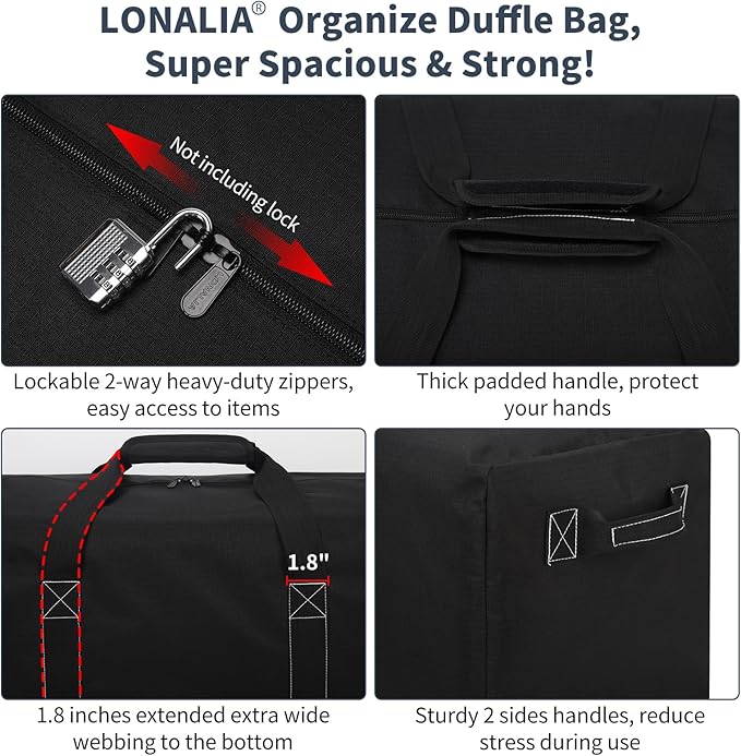 36 Inch Large Duffle Bag for Travel - 100L Extra Large Heavy Duty Duffel Bag with 2 Sides Handles, Sport Equipment Storage Bag for Camping-Black