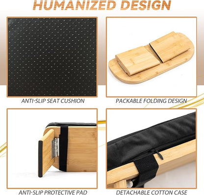 Meditation Bench, Bamboo Meditation Stool, Folding Kneeling Meditation Bench, Seiza Prayer Bench, Prayer Bench with Meditation Cushion, Kneeling Stool (Black & Bag)