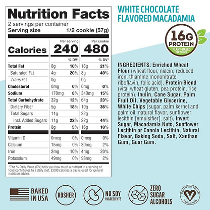 Lenny & Larry's The Complete Cookie, White Chocolate Flavored Macadamia, Soft Baked, 16g Plant Protein, Vegan, Non-GMO, 4 Ounce Cookie (Pack of 12)
