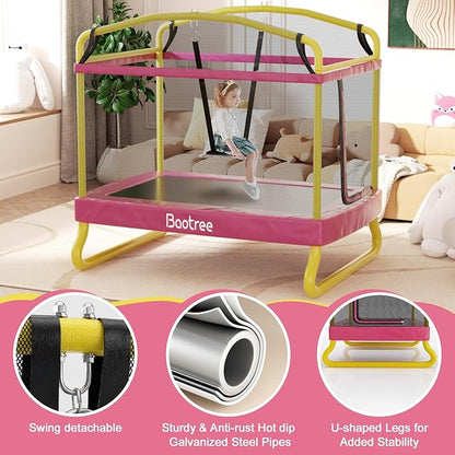 6.5FT Rectangle Trampoline for Kids, 78”ASTM Approved Recreational Trampolines with Swing, Small Toddler Trampoline with Safety Enclosure Net, Outdoor and Backyard, Gifts for Children & Boys & Girls