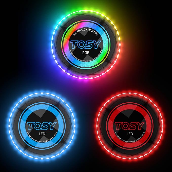 TOSY Bundle of 3 - RGB Black + Blue + Red - Frisbee 108 LEDs, 16 Million Colors