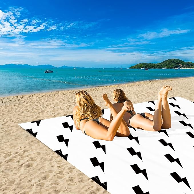 Beach Blanket Waterproof Sandproof, Beach Blanket with 4 Stakes & 4 Pockets, 78''×86'' Lightweight Outdoor Picnic Blanket for Travel, Camping, Hiking