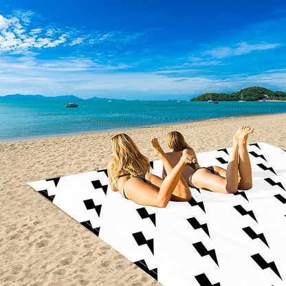 Beach Blanket Waterproof Sandproof, Beach Blanket with 4 Stakes & 4 Pockets, 78''×86'' Lightweight Outdoor Picnic Blanket for Travel, Camping, Hiking