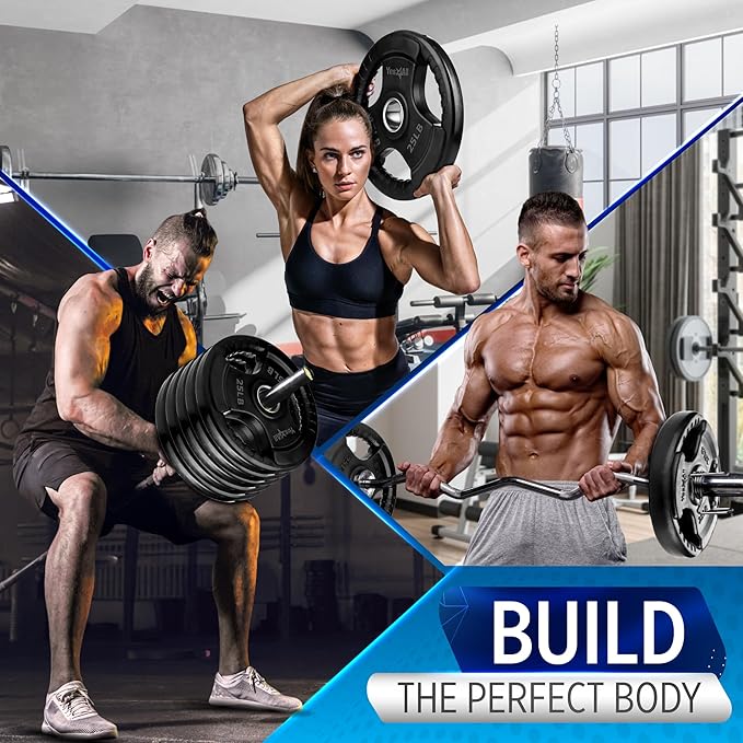 Yes4All Rubber Grip Plates for Barbell, 2-Inch Weight Plates for Weightlifting and Strength Training in Home Gym (Single, Pair and Set)