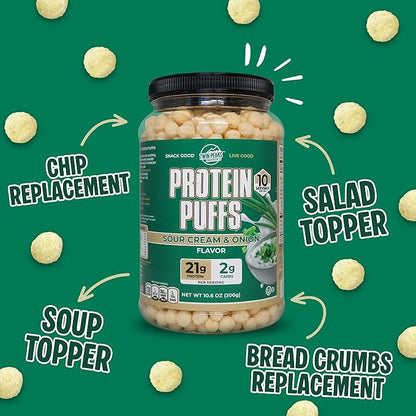 Twin Peaks Protein Puffs - (Sour Cream & Onion), Keto Friendly, Low Carb Snack (300g, 21g Protein, 2g Net Carbs, High Protein, Healthy Crunchy Snack)