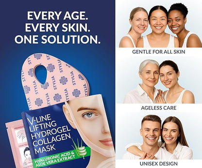 Stylia V Line Lifting Collagen Face Mask - Double Chin Strap for Women - Jawline Shaper Face Lift Tape - Neck Lift Collagen Mask - Chin Strap for Sleeping - Hyaluronic Acid, Aloe Vera, Cica 7PC