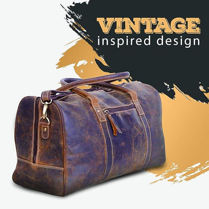 KomalC 24 Inch Leather Duffel Bags for Men and Women Travel Overnight Weekend Leather Bags Sports Gym Duffle for Men (Brown Distressed Tan)