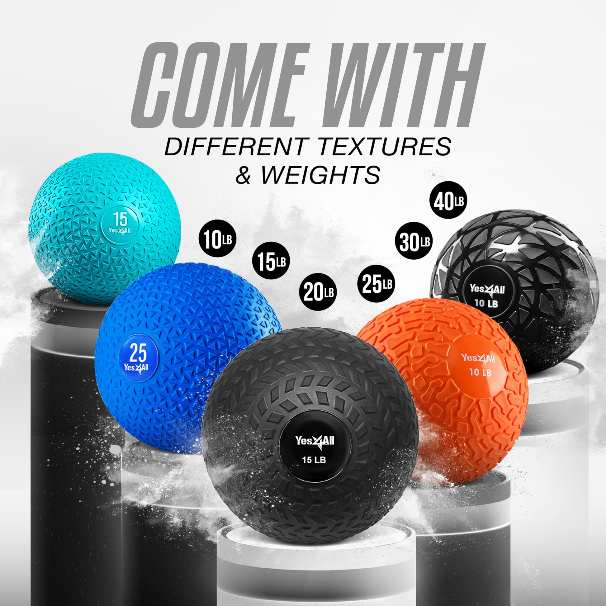 Yes4All Slam Balls, 10-40lb Medicine Ball Weight, Durable PVC Sand Filled Workout Dynamic Medicine