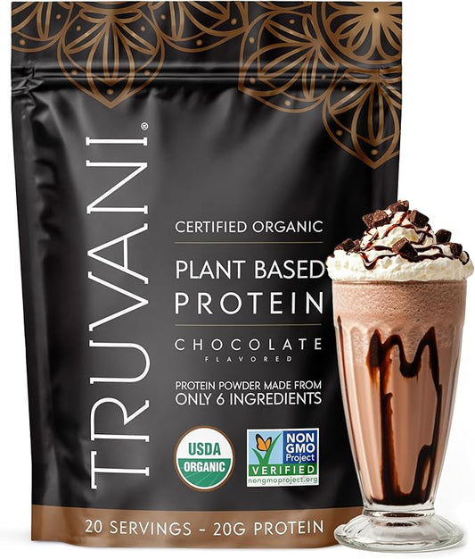 Truvani Vegan Pea Protein Powder | Chocolate | 20g Organic Plant Based Protein | 20 Servings | Keto | Gluten & Dairy Free | Low Carb | No Added Sugar