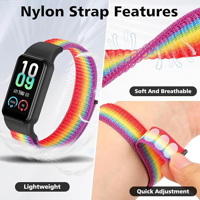 YCHDDER Solo Loop Nylon Bands Compatible with Amazfit Band 7 Straps,Soft Breathable Comfortable Adjustable Colorful Sports Replacement Wristband for Amazfit Band 7 for Men Women