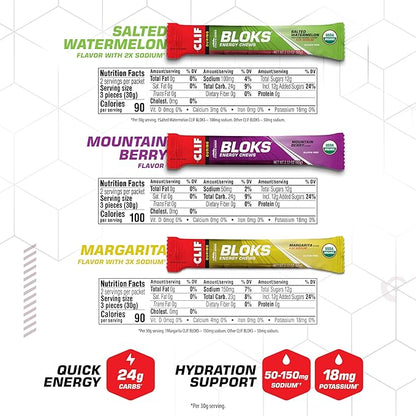 CLIF BLOKS - Energy Chews - Variety Pack - Non-GMO - Plant Based - Fast Fuel for Cycling and Running - Quick Carbohydrates and Electrolytes - 2.12 oz. Packets (12 Count)