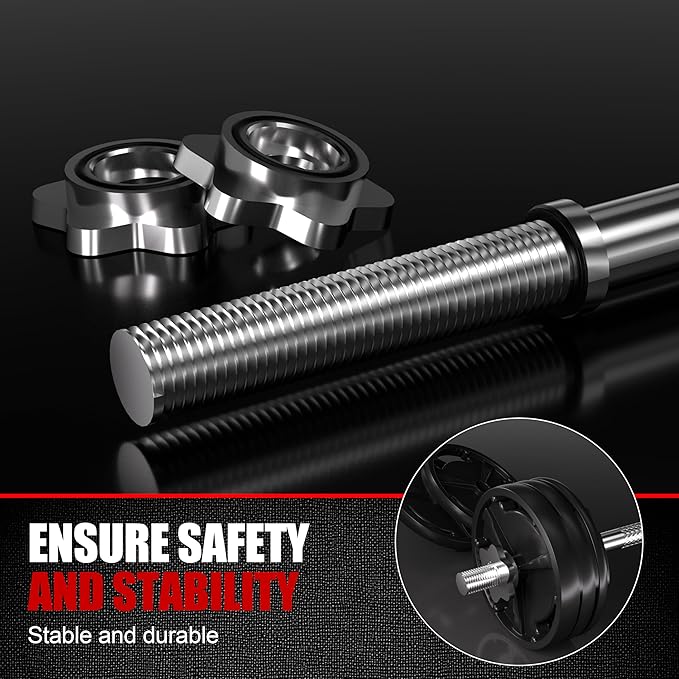 47 inch Olympic Barbell Bar - 1 inch Standard Weight Lifting Bar for Home Gym Strength Training - 480 LB Capacity for Bench Press, Squat, Deadlift, Hip Thrust, Lunge - Includes 2 Star Locknuts