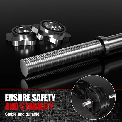 47 inch Olympic Barbell Bar - 1 inch Standard Weight Lifting Bar for Home Gym Strength Training - 480 LB Capacity for Bench Press, Squat, Deadlift, Hip Thrust, Lunge - Includes 2 Star Locknuts