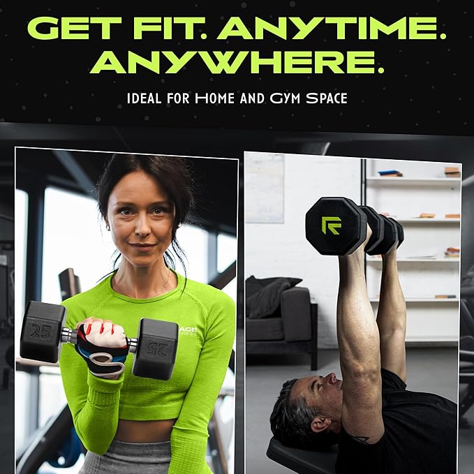 Rubber Coated Dumbbells - No Roll Design Easy-Grip Steel Knurled Handle, Weights Dumbbells Set for Strength Training - Ideal Weights Set for Home Gym - 10-60 LBS SOLD INDIVIDUALLY