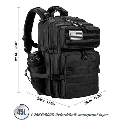 LHI Military Tactical Backpack for Men and Women 45L Army 3 Days Assault Pack Bag Large Rucksack