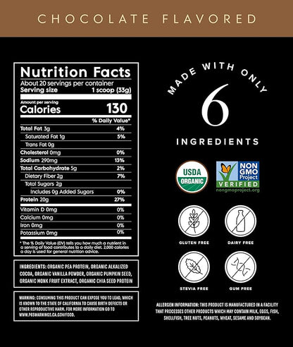 Truvani Vegan Pea Protein Powder | Chocolate | 20g Organic Plant Based Protein | 20 Servings | Keto | Gluten & Dairy Free | Low Carb | No Added Sugar