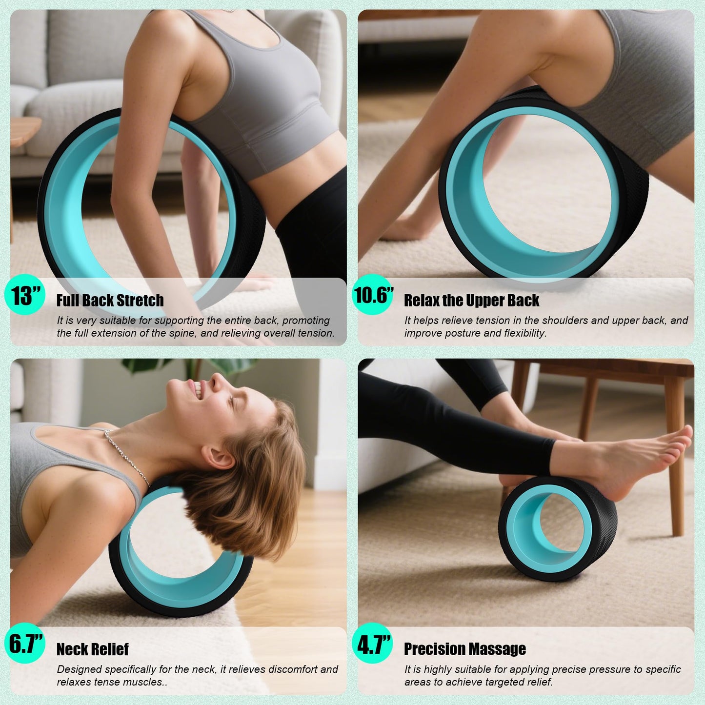 Zomyove 4 Pack Back Roller- Yoga Wheel for Back Pain Reliefn & Stretching, Back Wheel for Deep