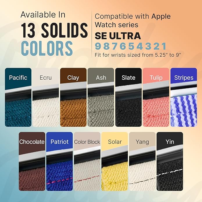 Braxley Bands - Organic Cotton Watch Bands For Women and Men, Compatible With All Apple Watch Sizes and Series - Washable, Sweat-Absorbent, Breathable Fit, Elastic Smart Watch Bands