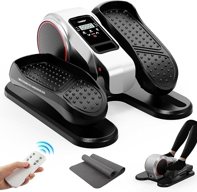 HARISON Under Desk Elliptical Machine for Seniors, Mini Elliptical with 12-Level Magnetic Resistance Adjustable, Bidirectional Motion, Pre-Assembled Low-Impact Leg Exerciser with Floor Mat