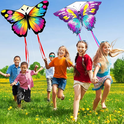 2 Pack Kites for Adults and Kids, Large Butterfly Kites Easy to Fly Kite with Long Tail, Big Kite with Handle and String, Perfect for Beginners, Beach Games, Outdoor Flying Fun