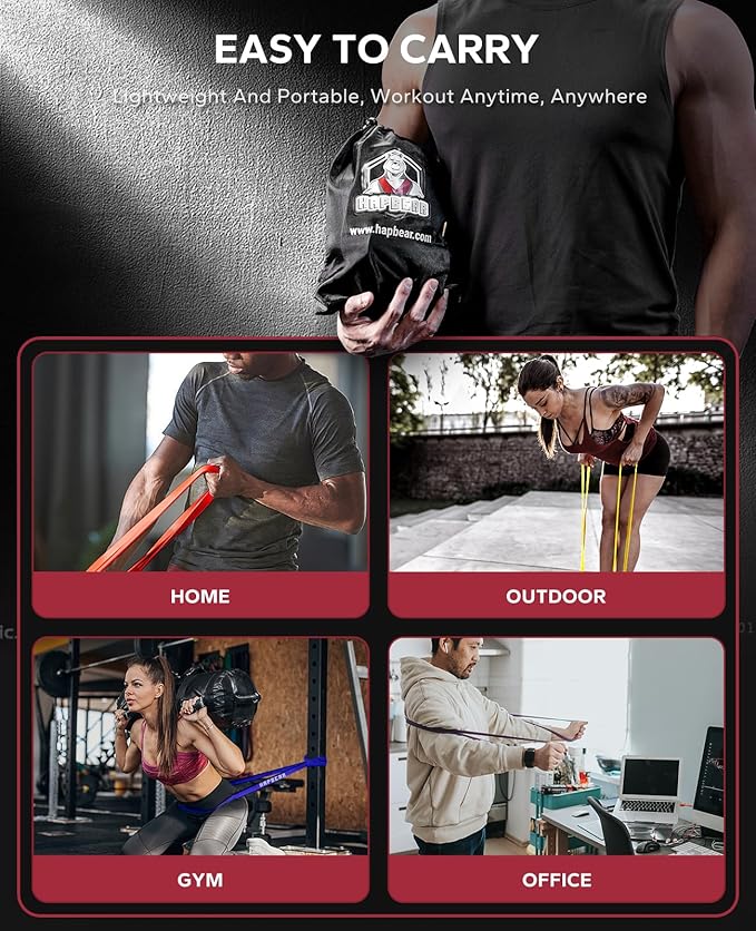 HAPBEAR Pull Up Assistance Bands Set of 5 - Resistance Bands for Working Out, Stretching, Physical Therapy, Muscle Training