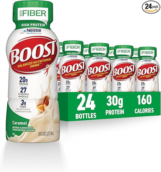 BOOST High Protein with Fiber Ready to Drink Complete Nutritional Drink, Caramel, 8 fl oz Bottle