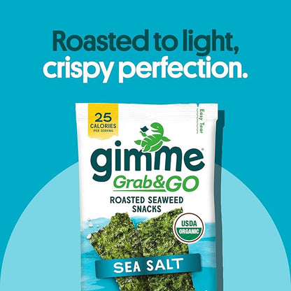 Gimme Seaweed Grab & Go Organic Premium Roasted Seaweed Snacks, Sea Salt, 5 Count Trayless, Keto, Vegan, Gluten-Free, Great Source of Omega3s and Iodine, Healthy On-The-Go Snack for Kids and Adults