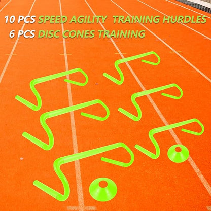 10 Pcs 6" Speed Agility Training Hurdles with 6 Marker Cone Durable Detachable Training Equipments Plyometric All Speed Hurdle for Athletes Soccer Basketball Football Practice